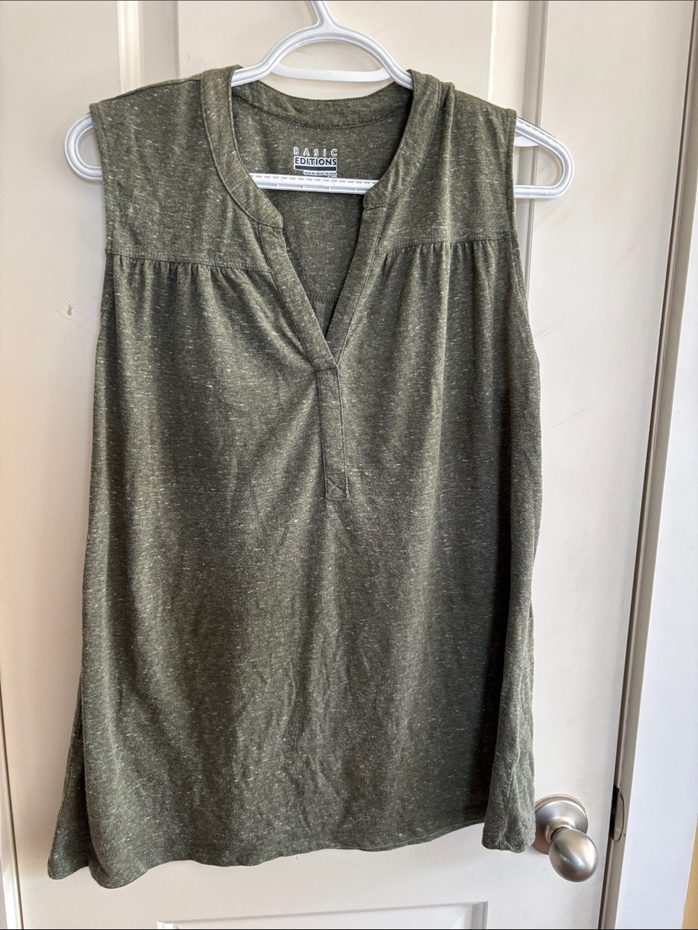 Basic Editions Olive Sleeveless Henley Tank
